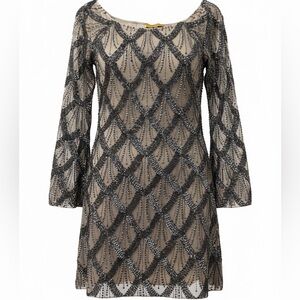 FARAHKHAN XS Embellished Black Beaded Overlay Dress - Luxury